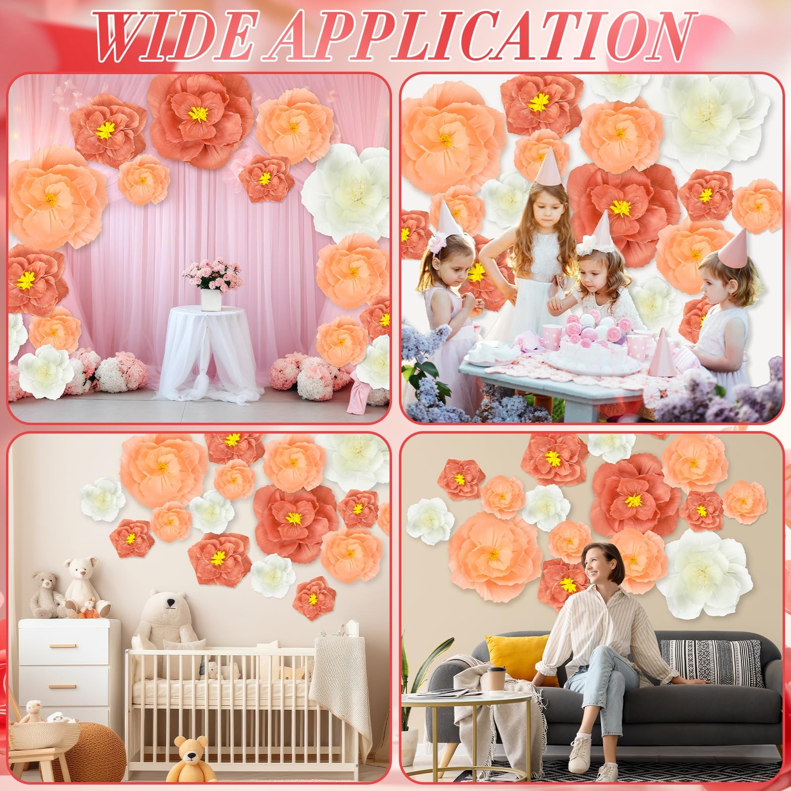 18 PCS Giant Paper Flowers Artificial Large Decoration Backdrop Pink White