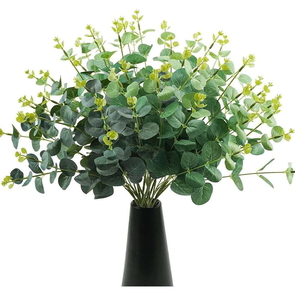 47cm Faux Eucalyptus Stems Silk Material Plastic Steel Wire for DIY Decor