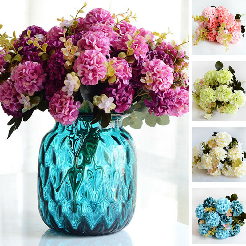 10 Heads Fake Flowers Artificial Silk Hydrangea Wedding Bouquet Party Decor