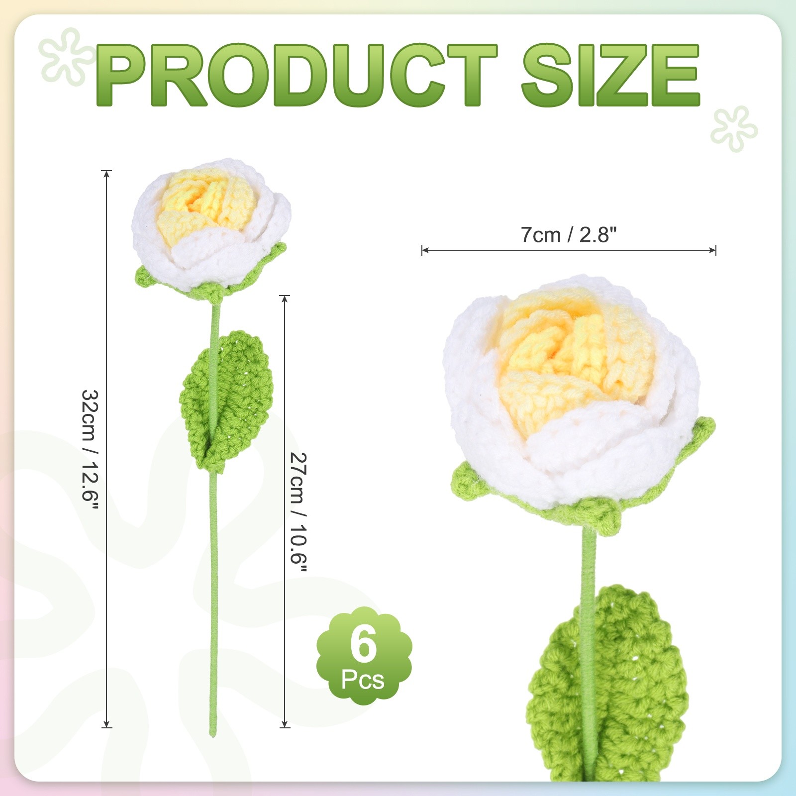 6Pcs Crochet Flower Rose Handmade Knitted Bouquet Yellow Gradient