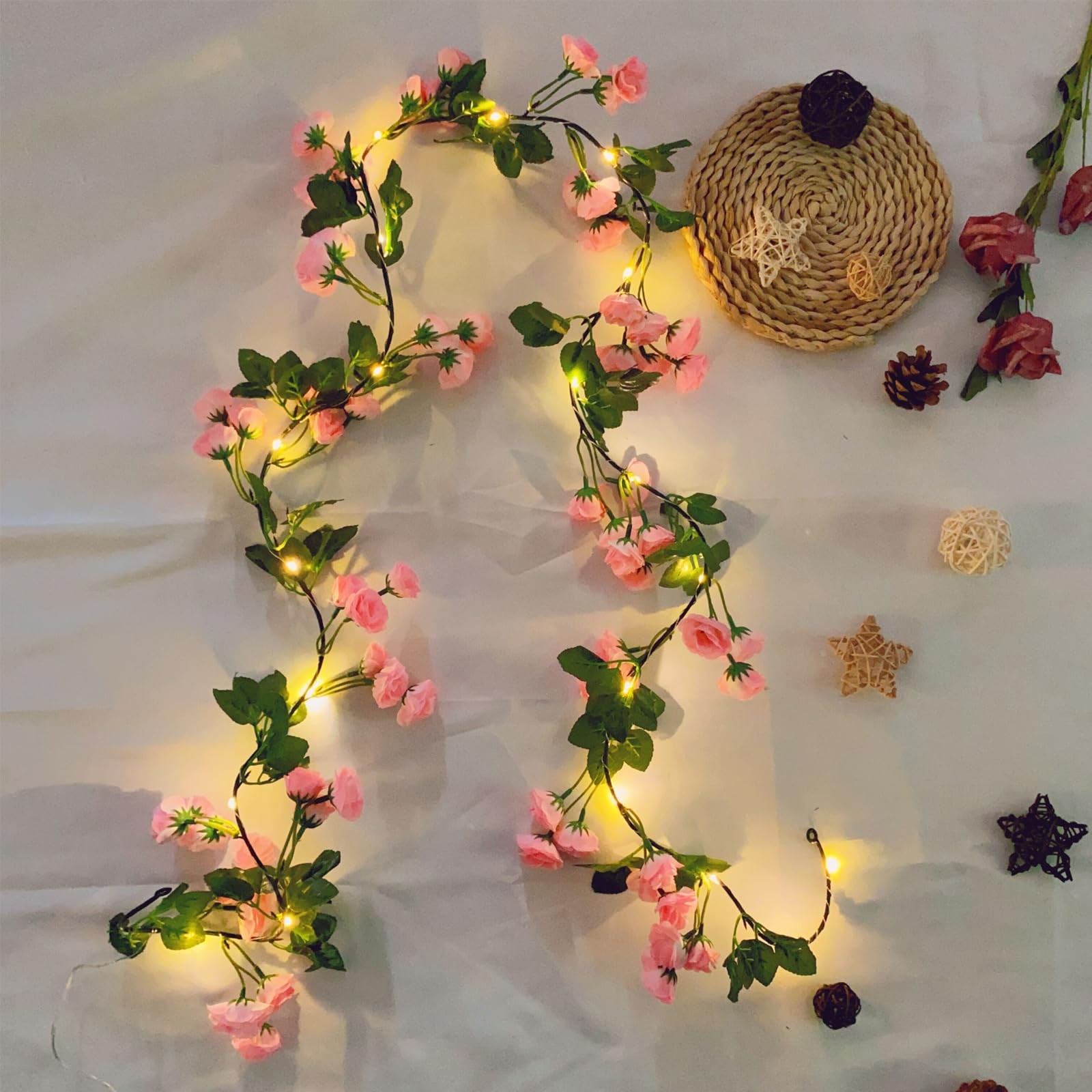 Fielegen 6FT Artificial Flower String Lights Battery Operated Fake Rose Vine …