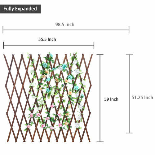 Wood Lattice Garden Trellis, Plant Display Screen w/Adjustable Width, Dark Brown