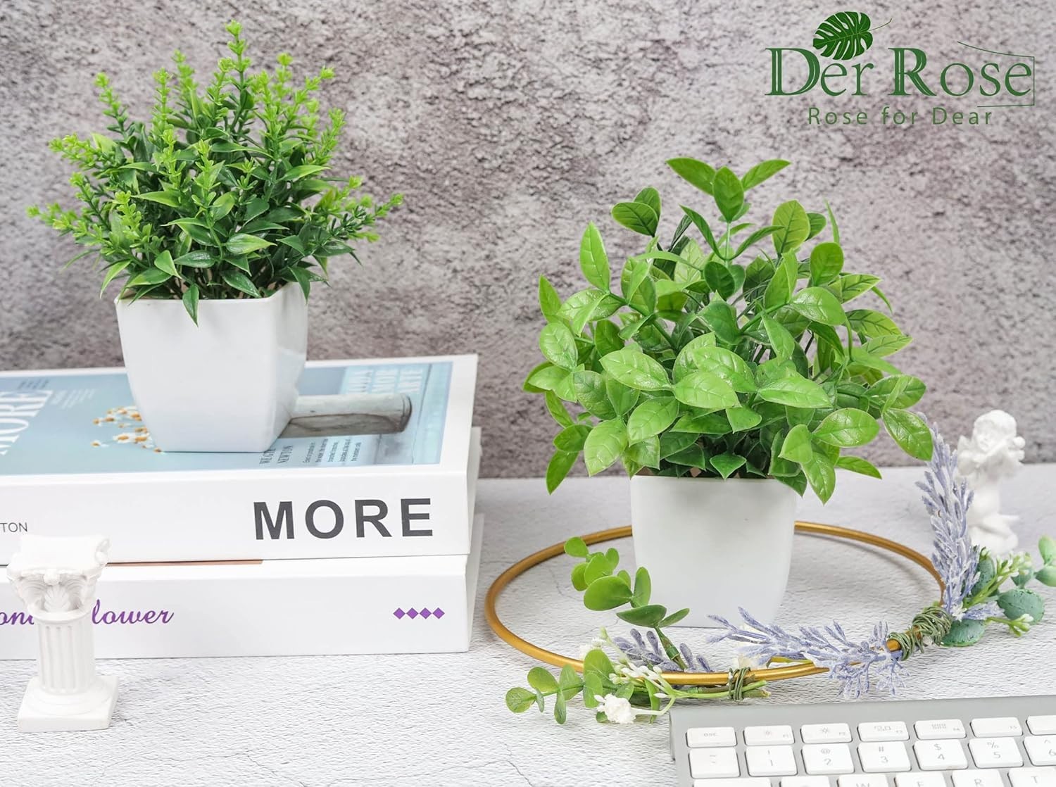 Elegant 2 Pack Faux Eucalyptus Plants in White Pots for Home & Office Decor