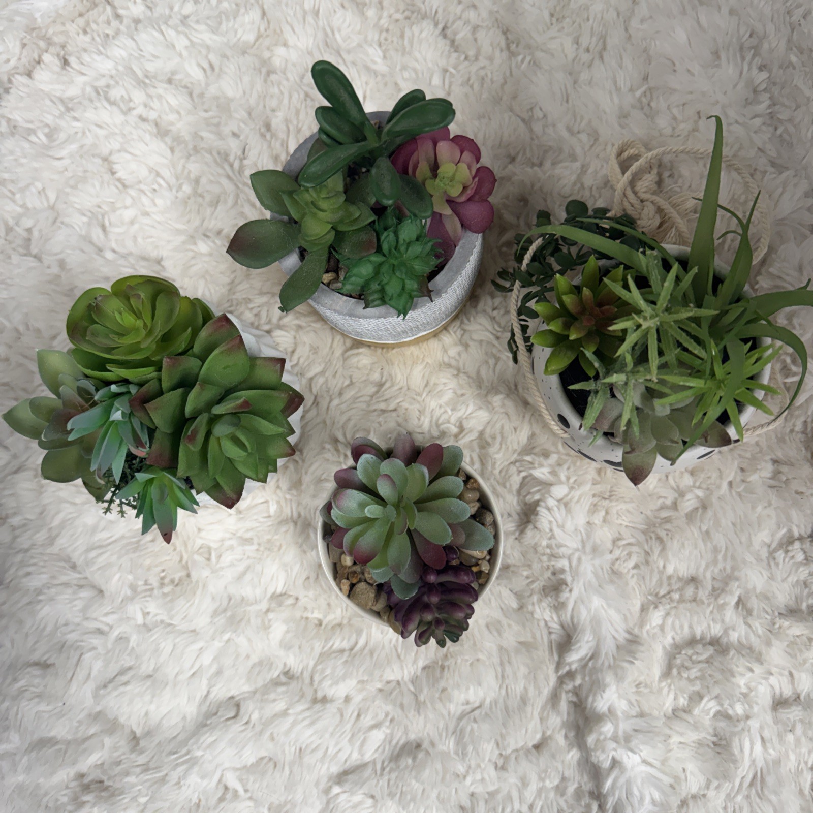 Lot Of 4 Artificial Succulent Plants 3 Vase 1 Hanging