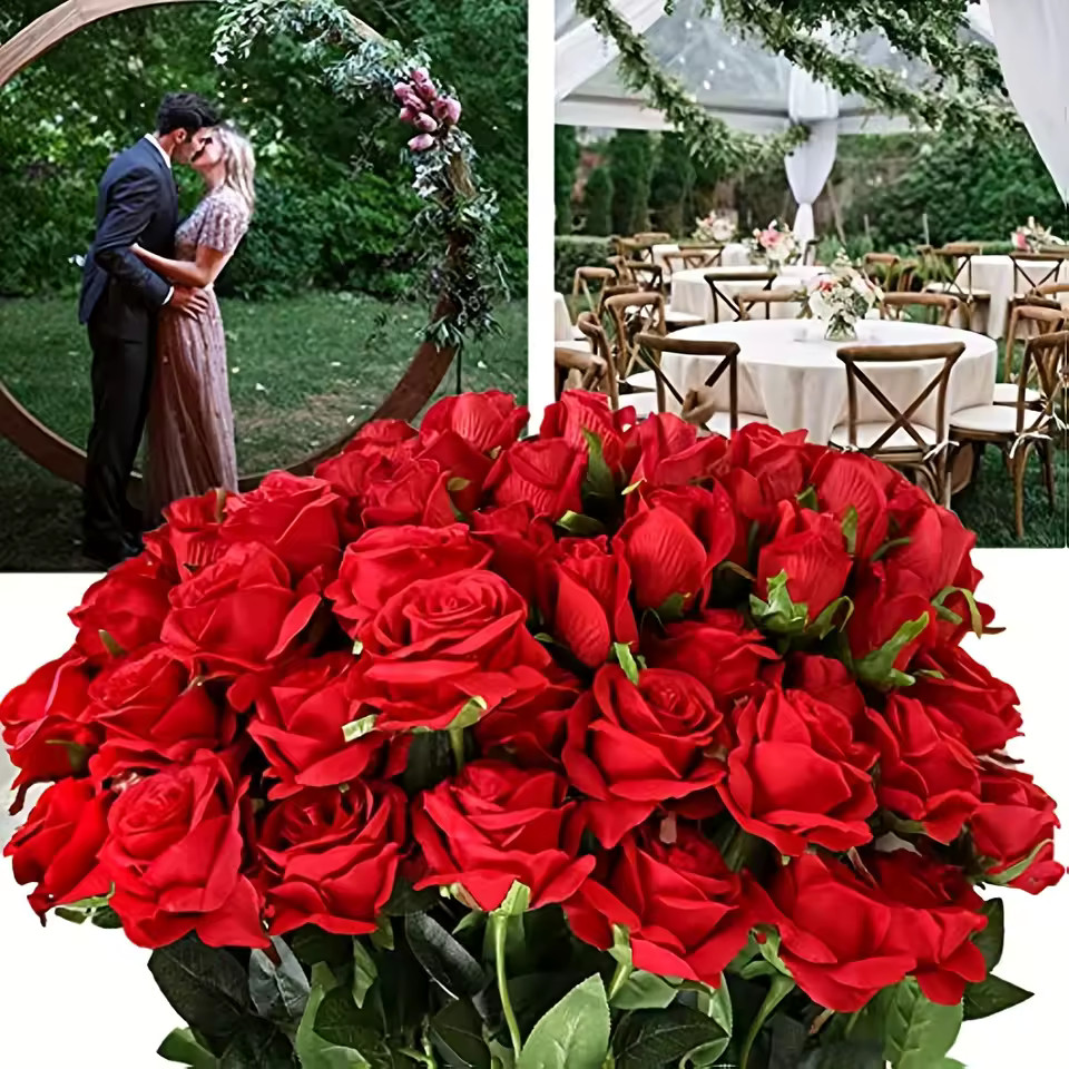 12pcs Realistic Artificial Rose Bouquet for Weddings, Birthdays, and More