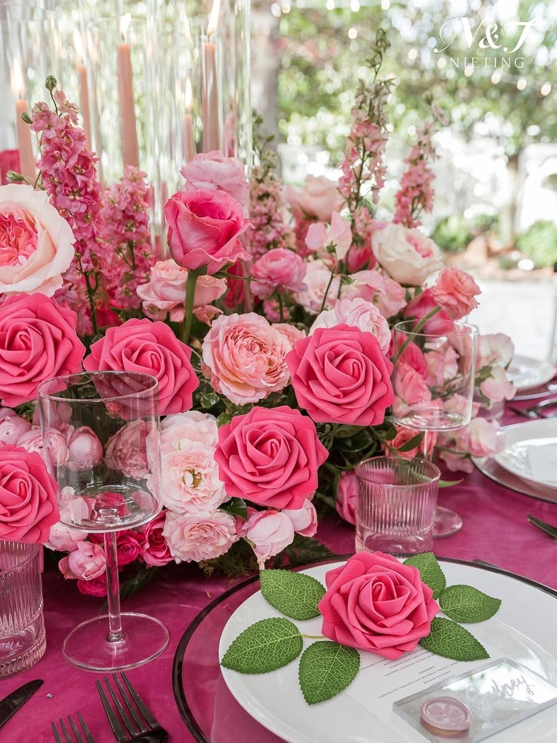 25 Pcs Hot Pink Foam Roses – Elegant Artificial Flowers for Weddings and Decor