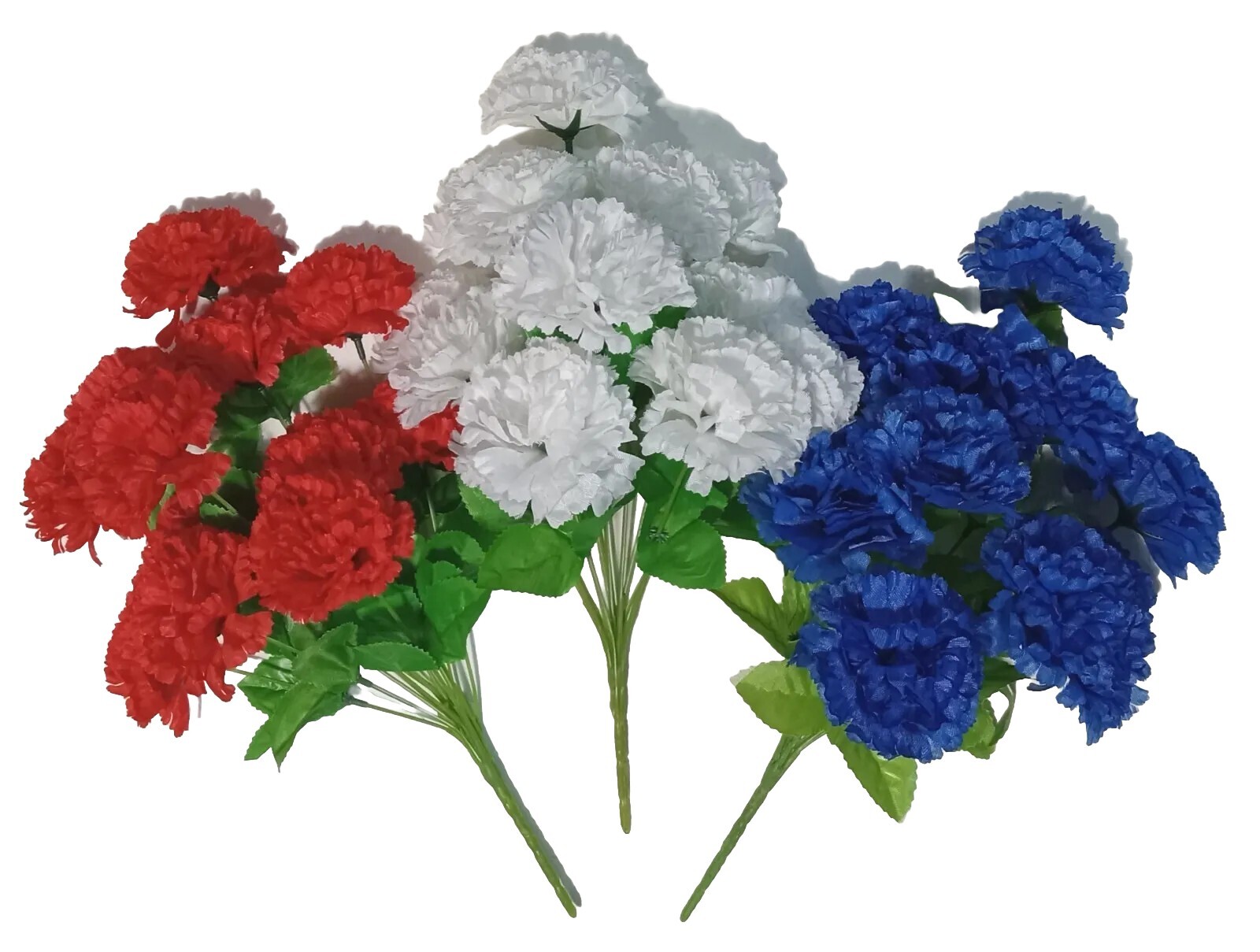 (3) Red White & Blue Carnation 17″ Bush USA In/Outdoor Memorial Day Silk Flower