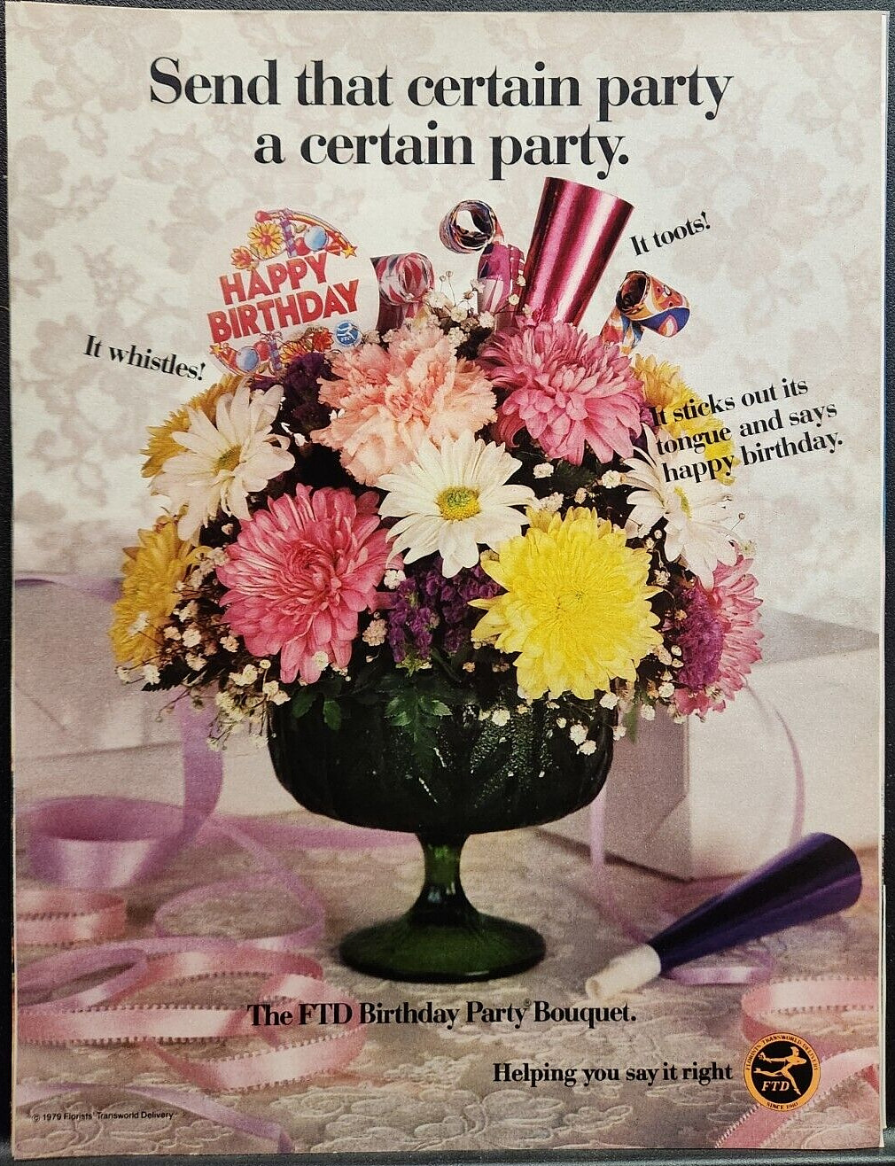 FTD Flowers Print Ad Ephemera Wall Art Decor Happy Birthday