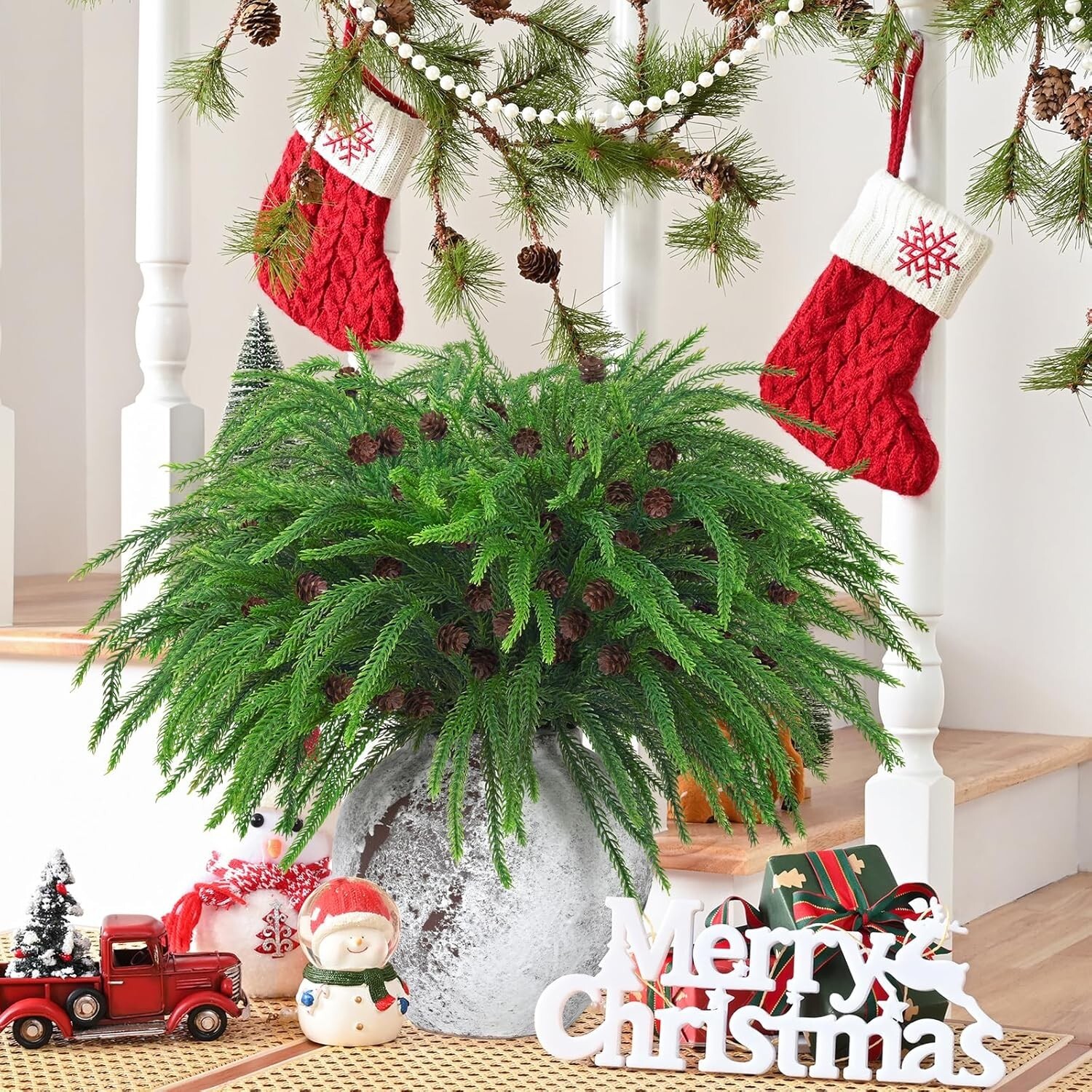 Dolicer 12 Pcs Christmas Decorations Norfolk Pine Stems, 17.7’’ Real Touch Norfo