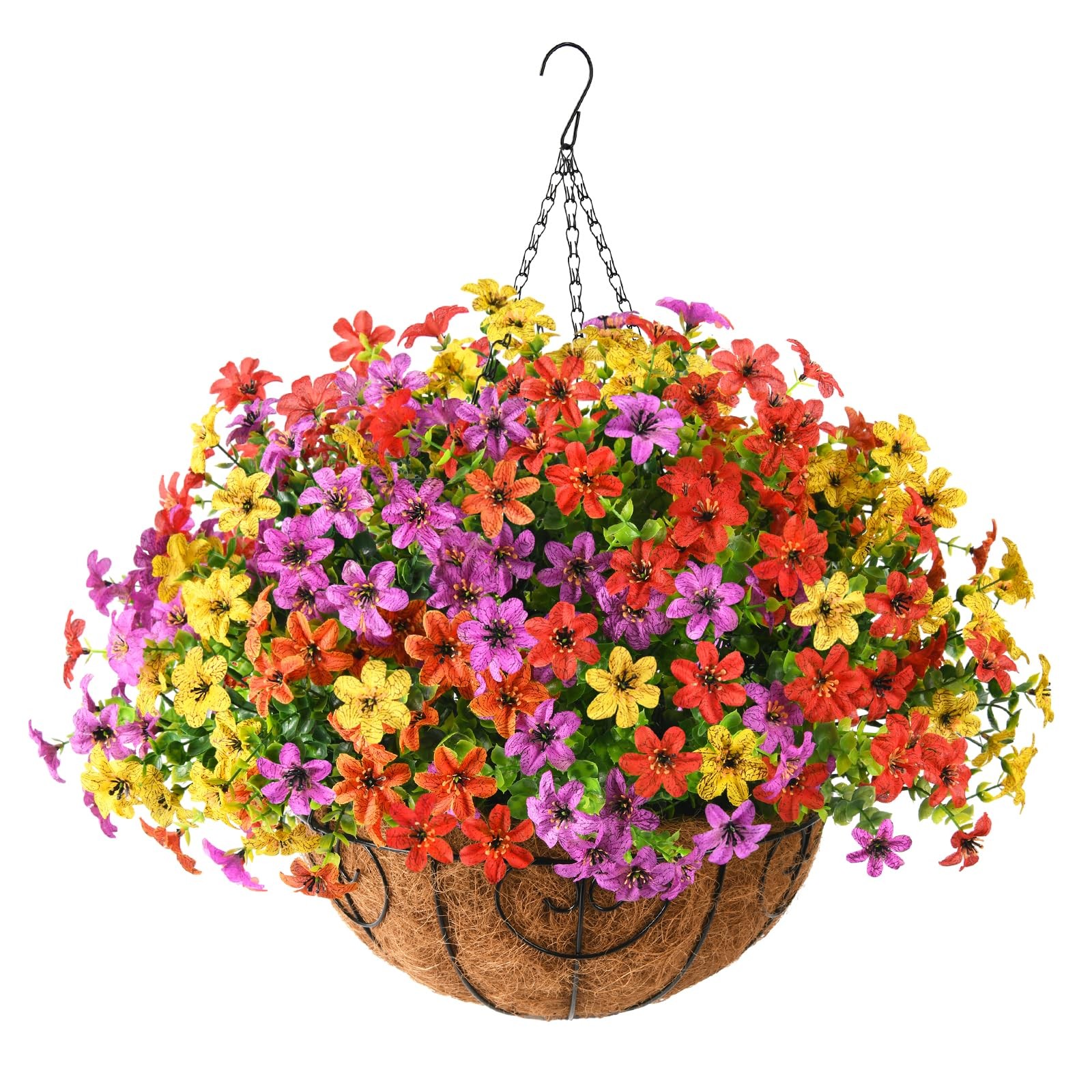 Artificial Flowers Fake Hanging Basket for Outdoor Spring Summer Decoration, …