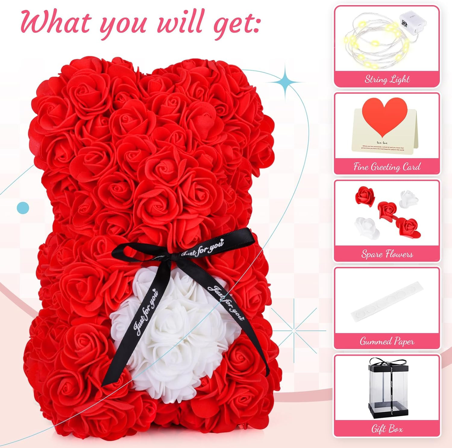 Eternal Rose Teddy Bear With Light in a Box for Lover