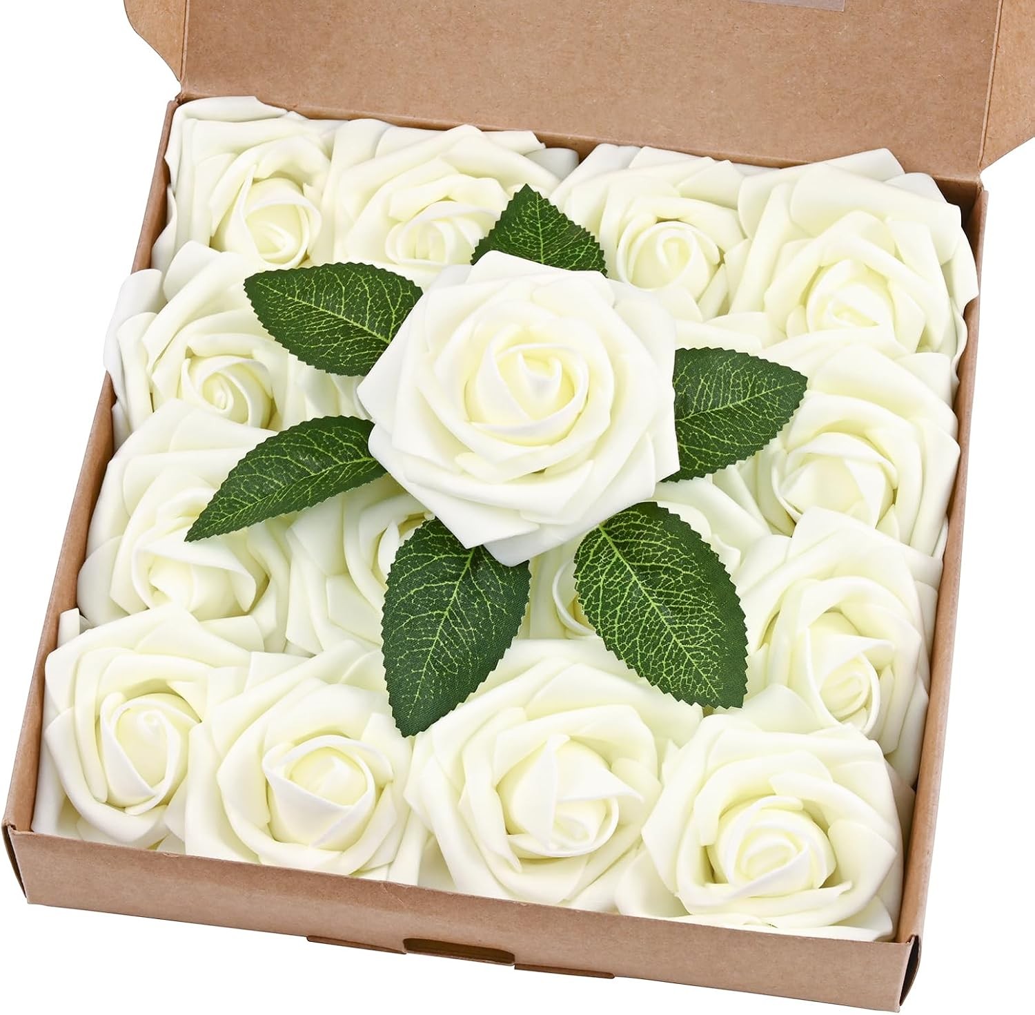 16 Pcs Artificial Foam Roses Ivory White Fake Flowers DIY Wedding Bouquet Decor