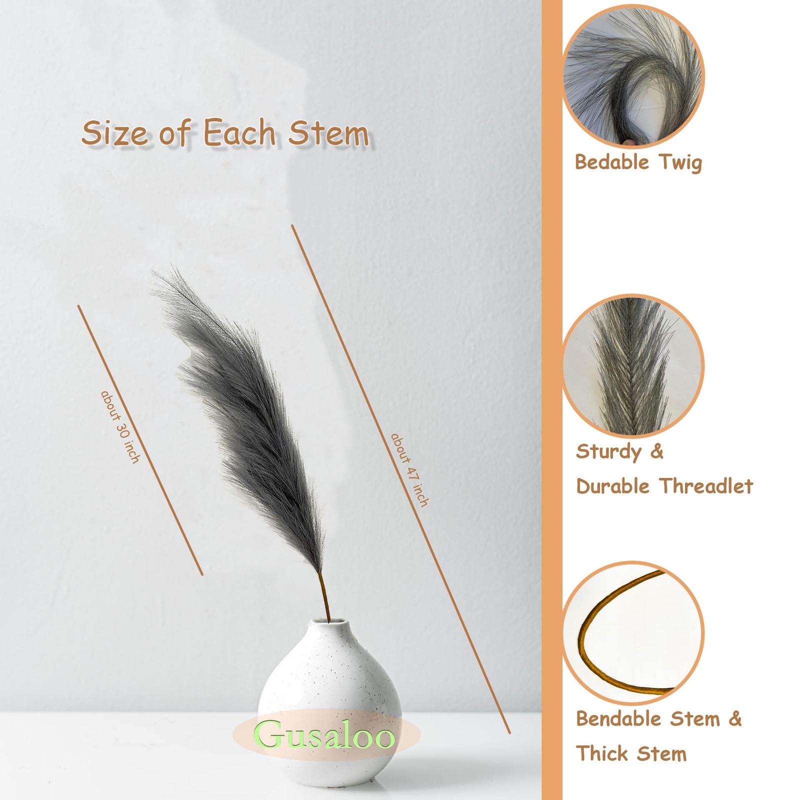 Artificial Faux Pampas Grass Large, 47″/120cm Bundle of 3 Fake Artificial Pam…