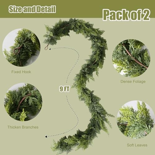 9FT Real Touch Norfolk Christmas Pine Garland Set of Lifelike Artificial 2