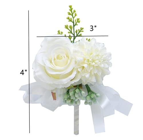 2 Pack Champagne Flower Wrist Corsage Boutonniere Set,3″ Artificial Rose Carn…