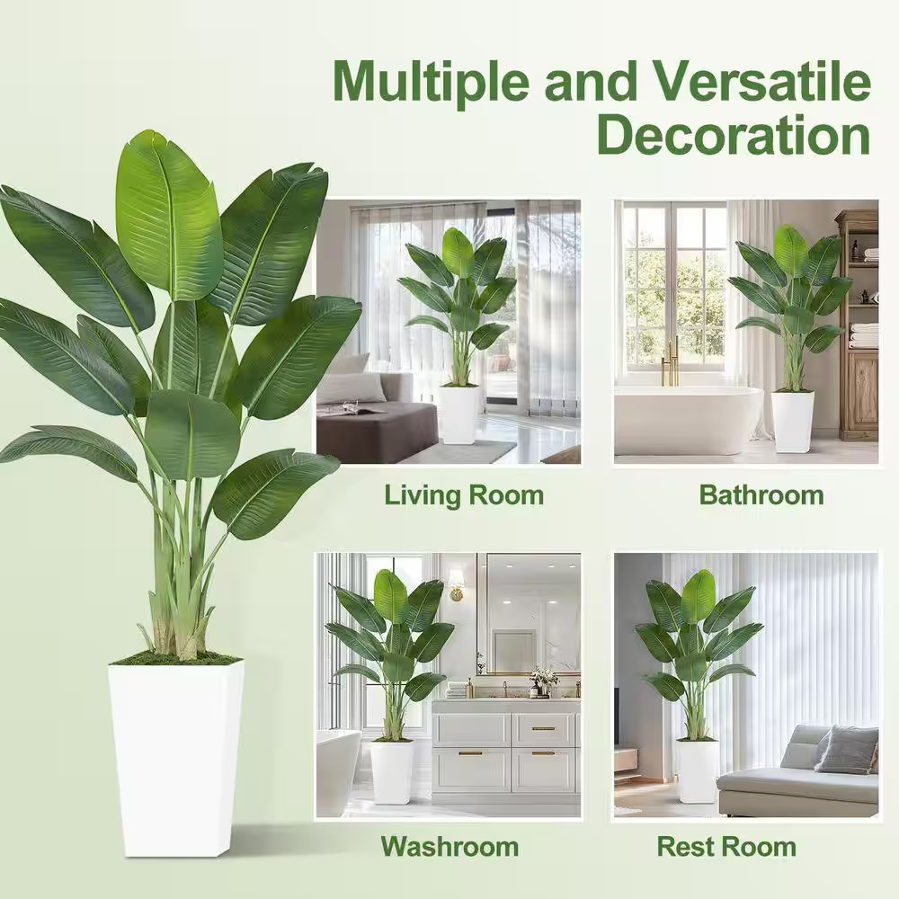 72 In. Artificial Green Indoor/Outdoor Bird of Paradise Plant with White Planter