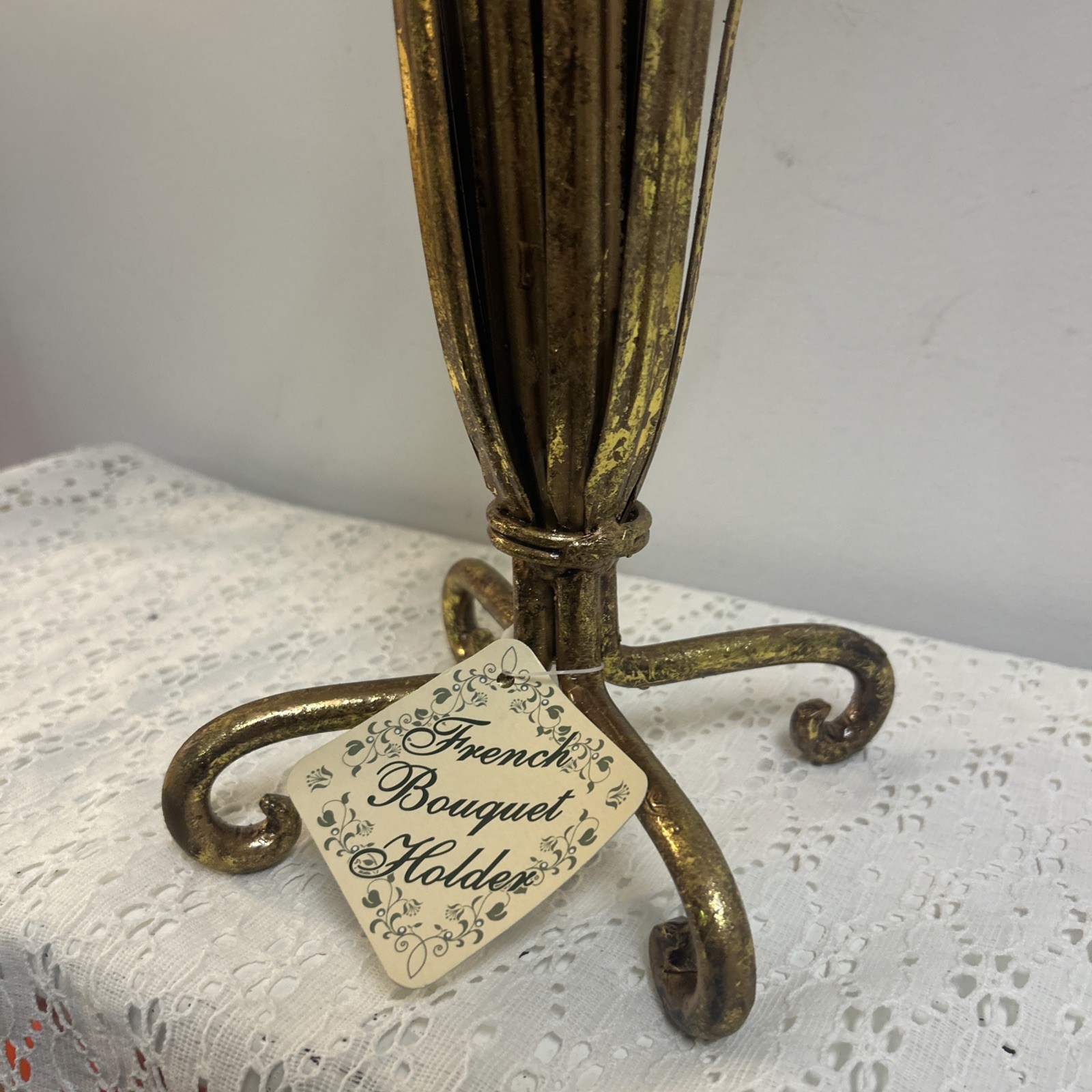 New French Bouquet Holder Home Accessory Displayer Aged Gold Tone Metal Wedding