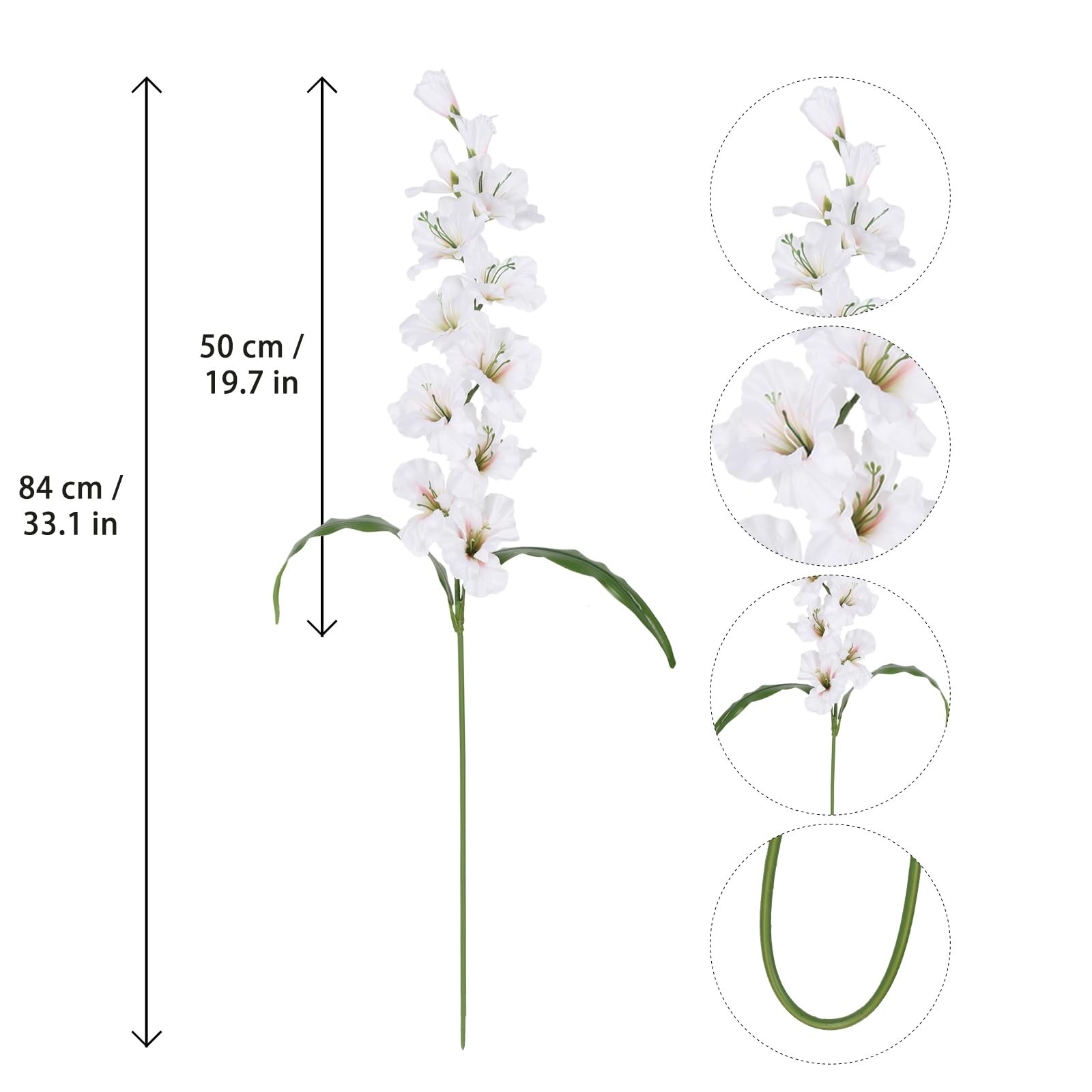 5PCS White Silk Gladiolus Long Stem Artificial Flowers, 33″ Height, Elegant R…