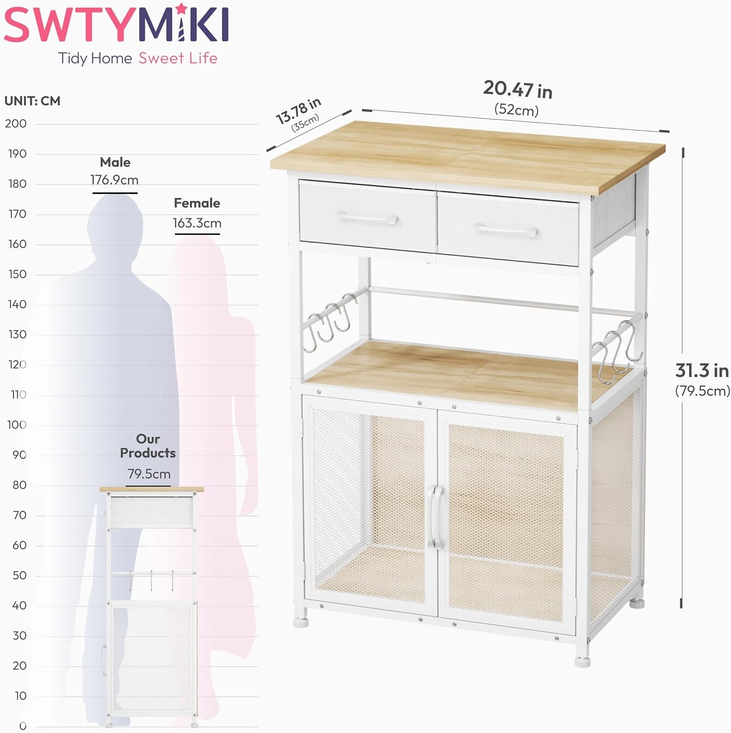 Coffee Bar Cabinet with Drawer 20.47in Stand Removable Hooks