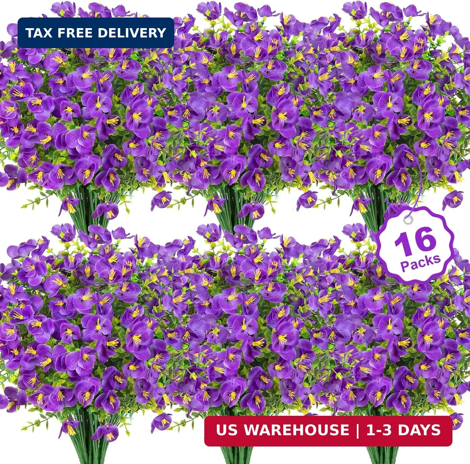 16 Bundles Artificial Flowers for Outdoors Decoration, Fake Pansy Flowers UV Res