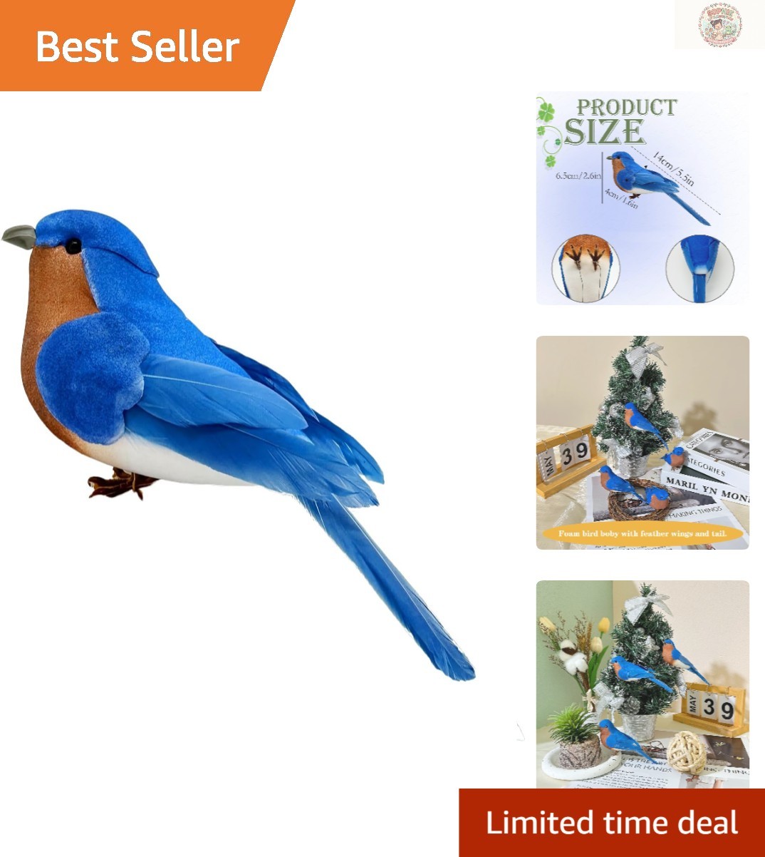 Elegant Blue Birds Realistic Artificial Figurines for Home Decor & Crafts