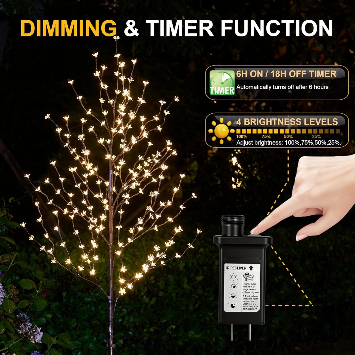 6.5 feet 208L LED Lighted Cherry Blossom Tree Warm White Decorate Home Garden
