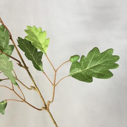 4Pcs Artificial Oak Tree Leaf Stems with Fruits Faux Oak Tree Branches Green Pla