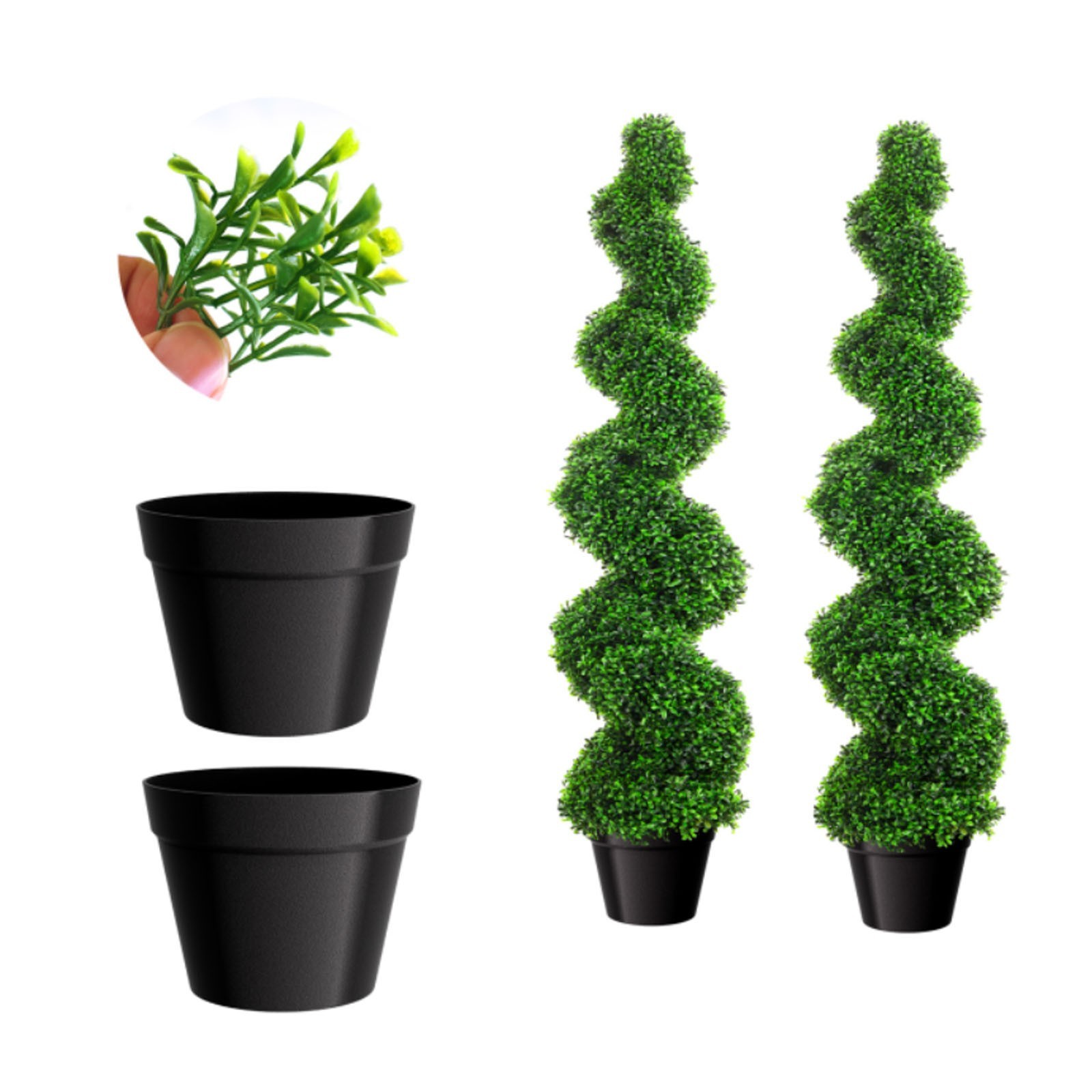 38.2 Inch Spiral Boxwood Topiary Trees 2 PCS Faux Fake Plants w/ Rust Frame