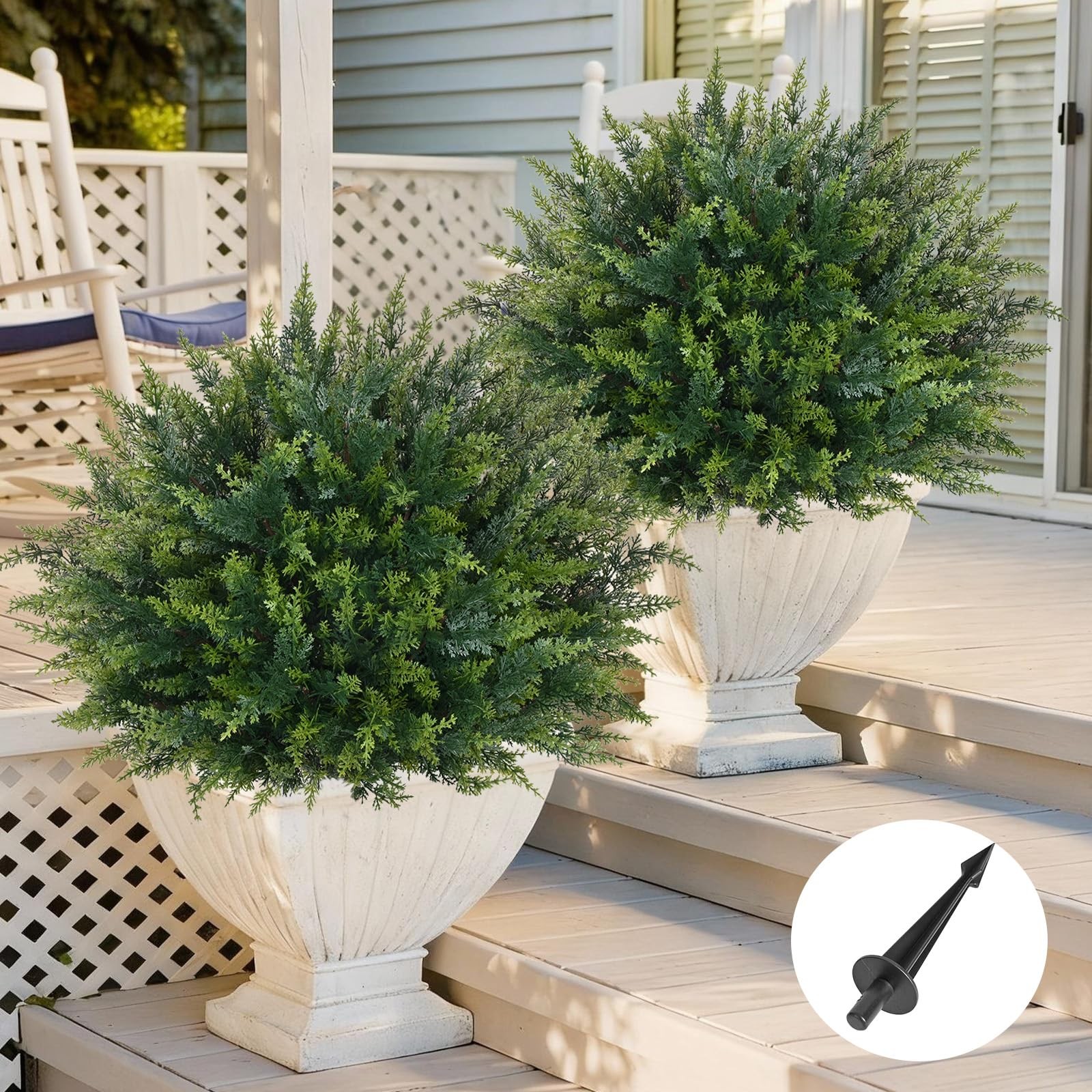 Artificial Plants Outdoor, 2Pcs 23” Artificial Cedar Topiary with Ground Spi…