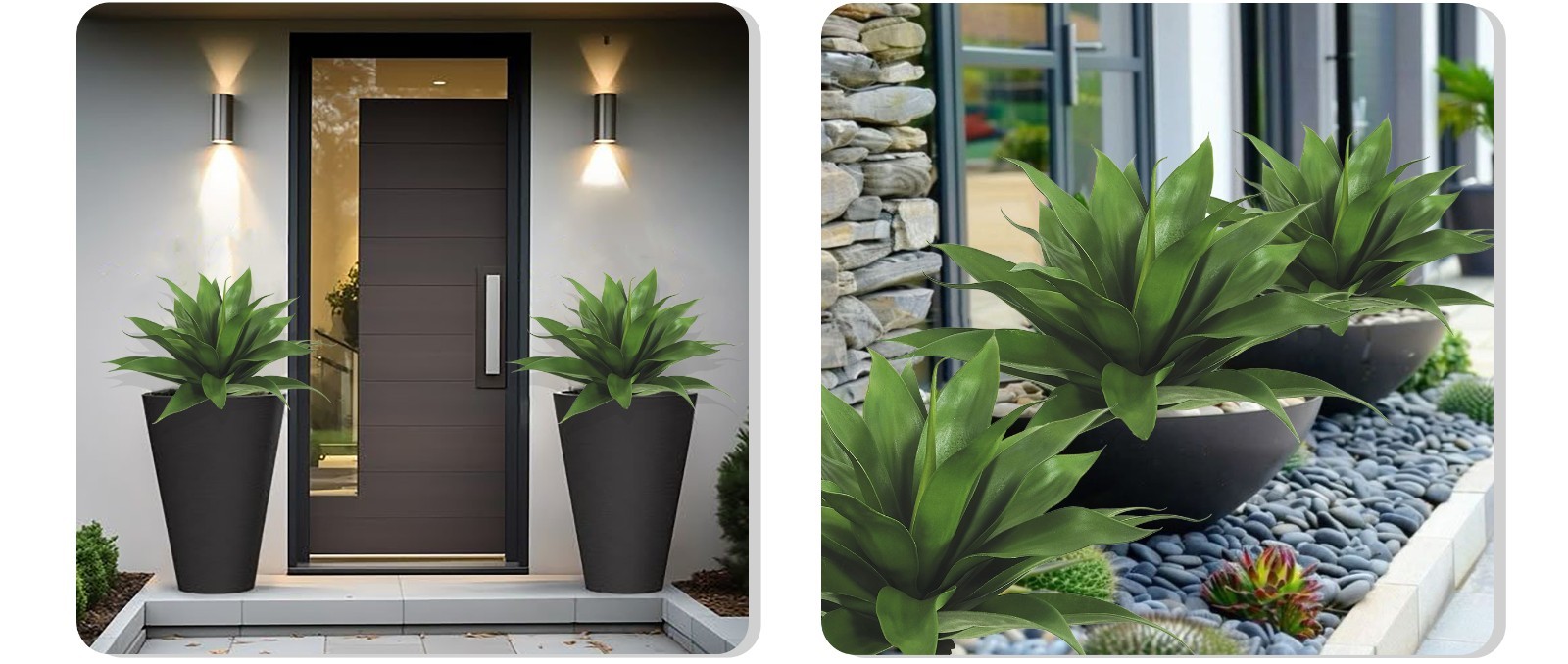 2 Pcs Faux Succulent Agave Shrub with Ground Spike for Patio Walkway Landscape
