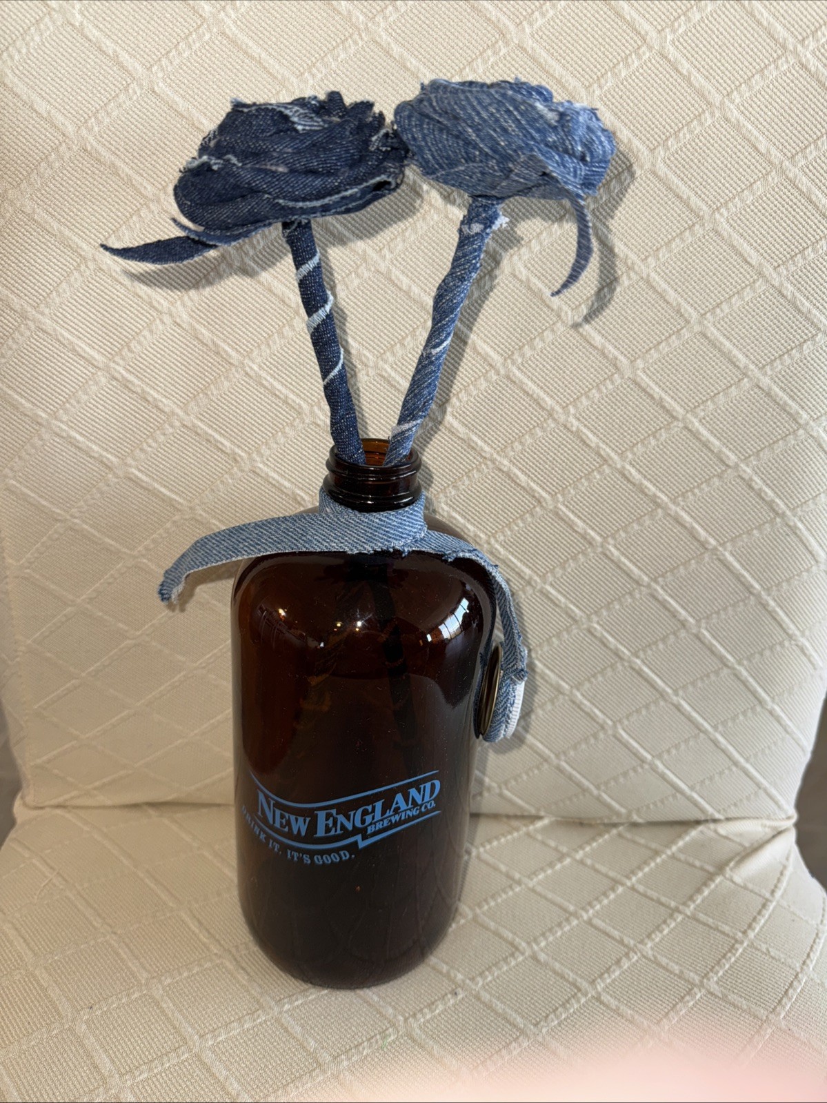 Handmade Denim Roses Flower 2nd Anniversary, Eco, New England Brewing Co Growler