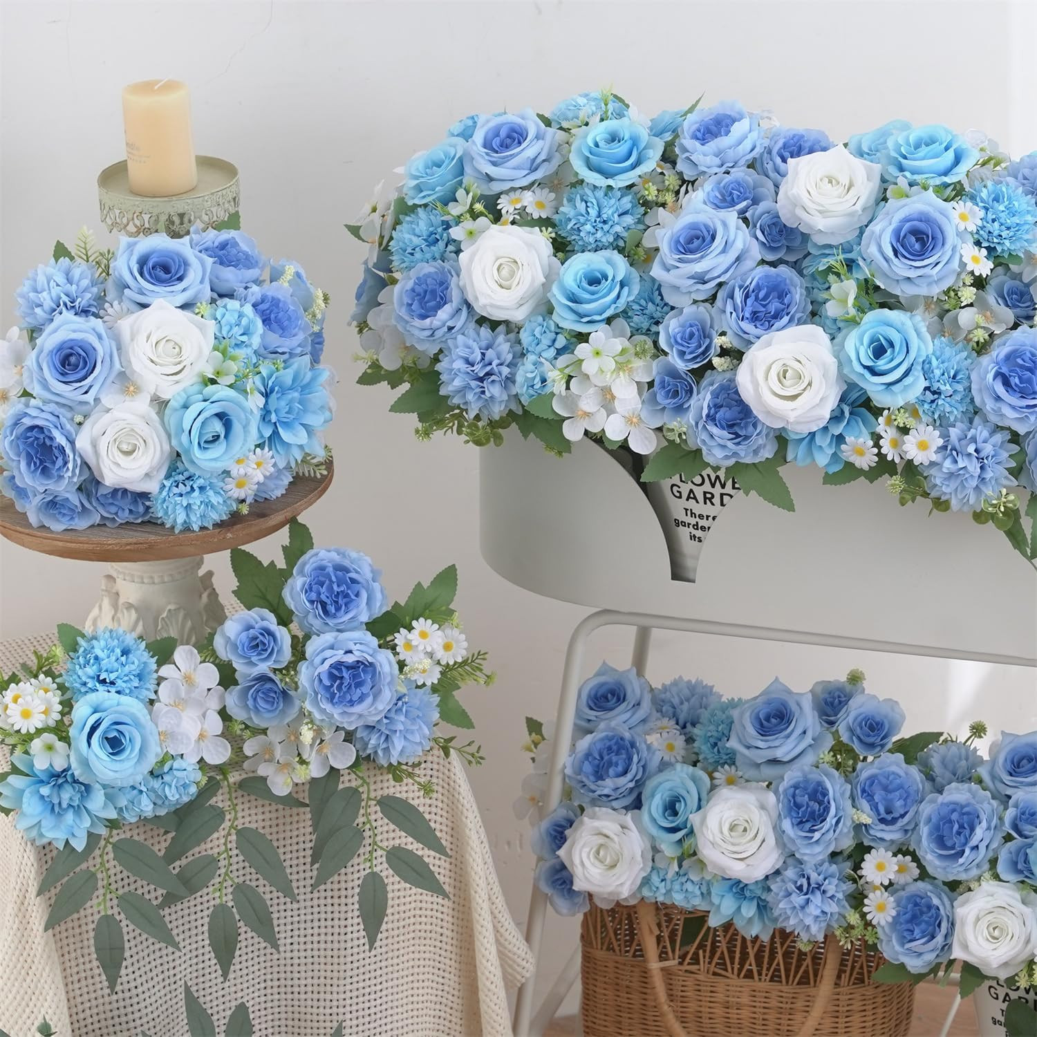 4 Pcs Mixed Artificial Flowers Set, Small Artificial Peony Bouquet Fake Rose …