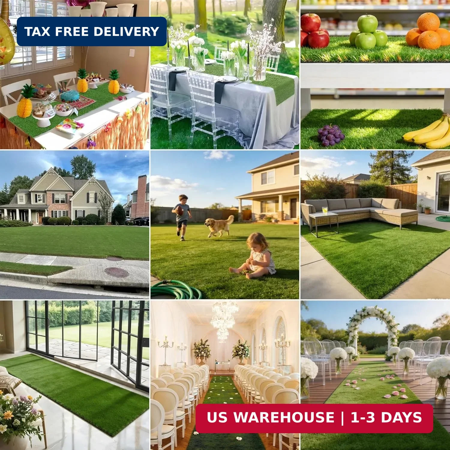Artificial Grass Rug 1 ft x 3 ft, Synthetic Fake Grass Turf Mat for Party Weddin