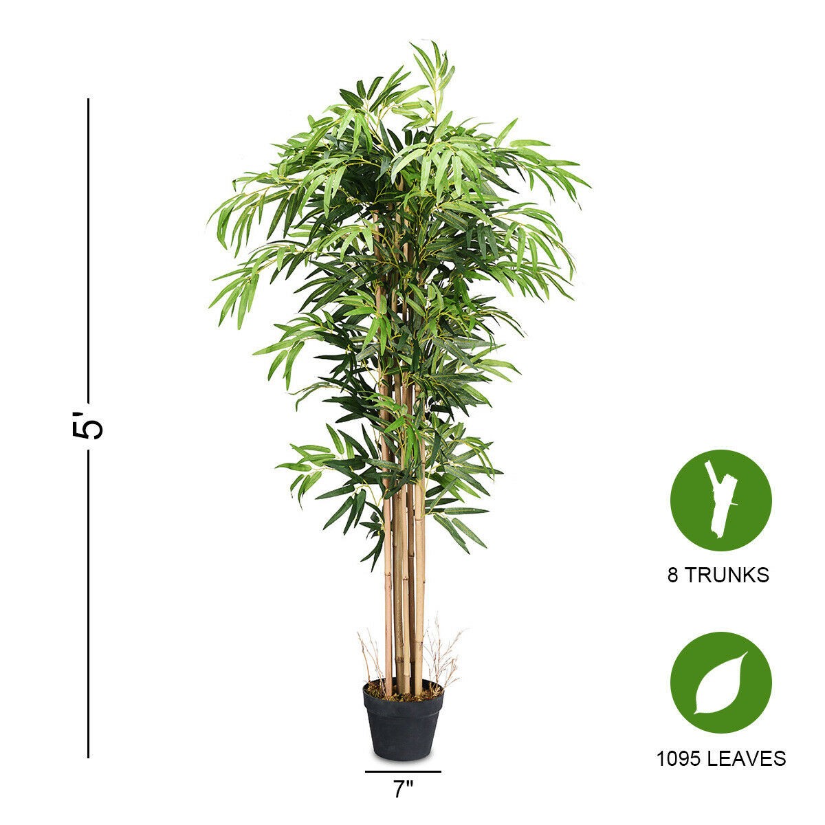 5-Feet Artificial Bamboo Silk Tree Green Indoor-Outdoor Home Decoration Planter