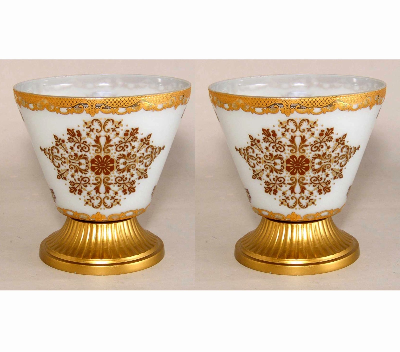 Compote Bowl 6″D 6.25″Hi Set/2 Printed BLUE Color Glass Metal Base FREE SHIPPING