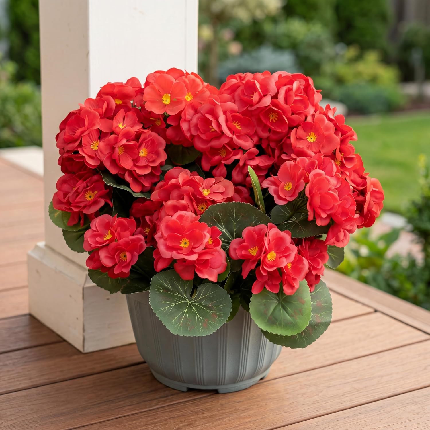 UV Resistant Artificial Red Geraniums – 4 Bundles for Indoor/Outdoor Decor