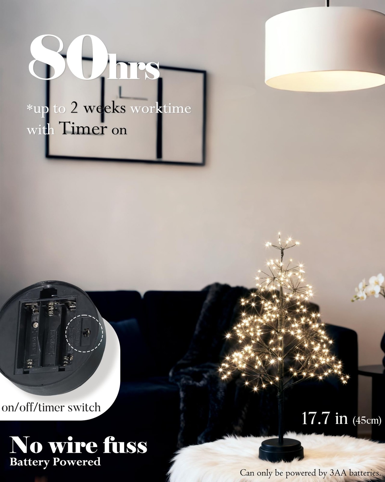 17.7 Inch 250LED Fairy Tree Lamp Artificial Bonsai Battery Timer Warm White