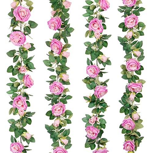 4Pcs Artificial Rose Vine Garland 26ft Silk Fake Flowers Wedding Home Decor Red