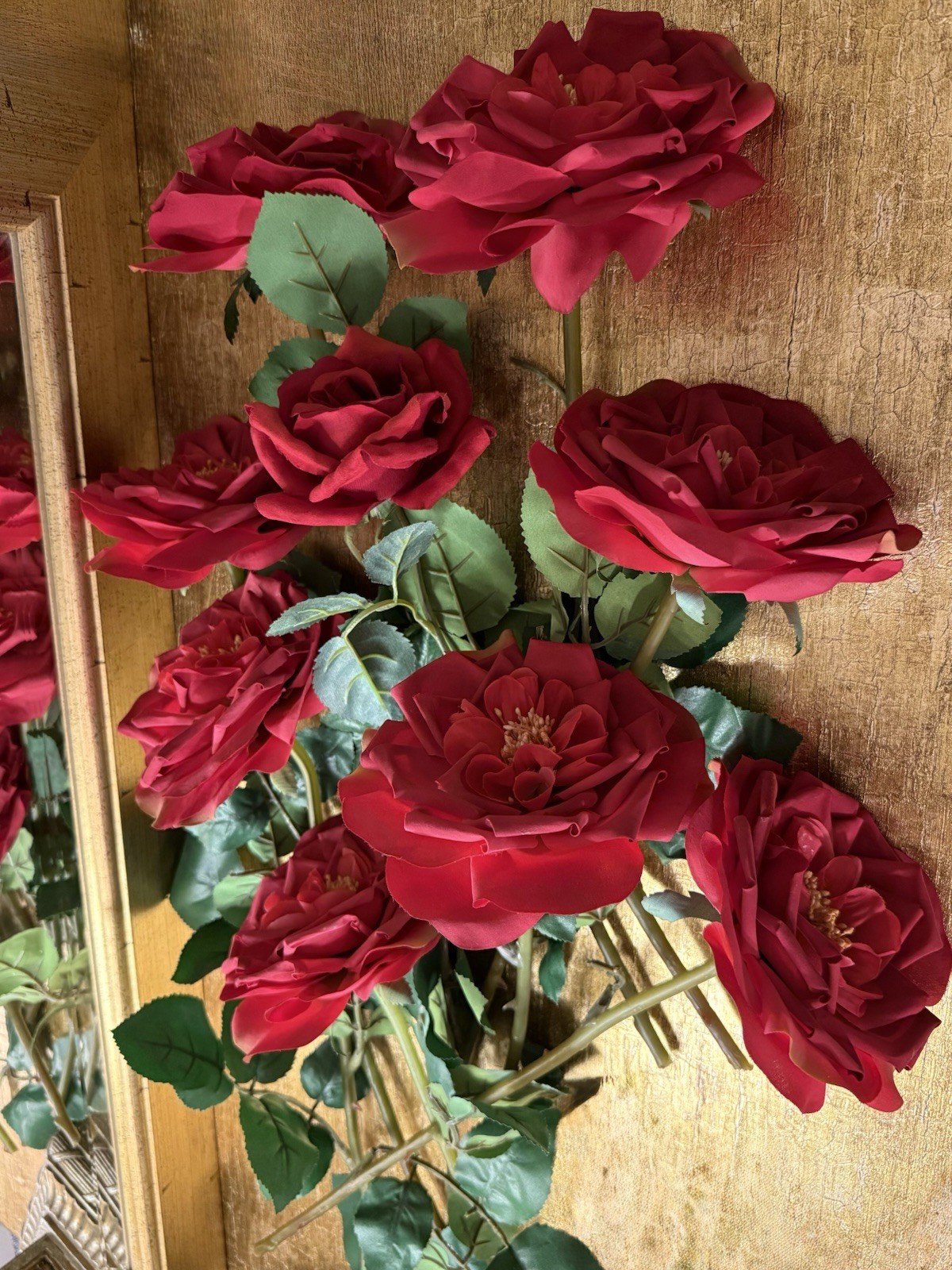 VTG French Victorian Gothic Artificial Fake Faux Red Thorned Roses Branch 9Stems