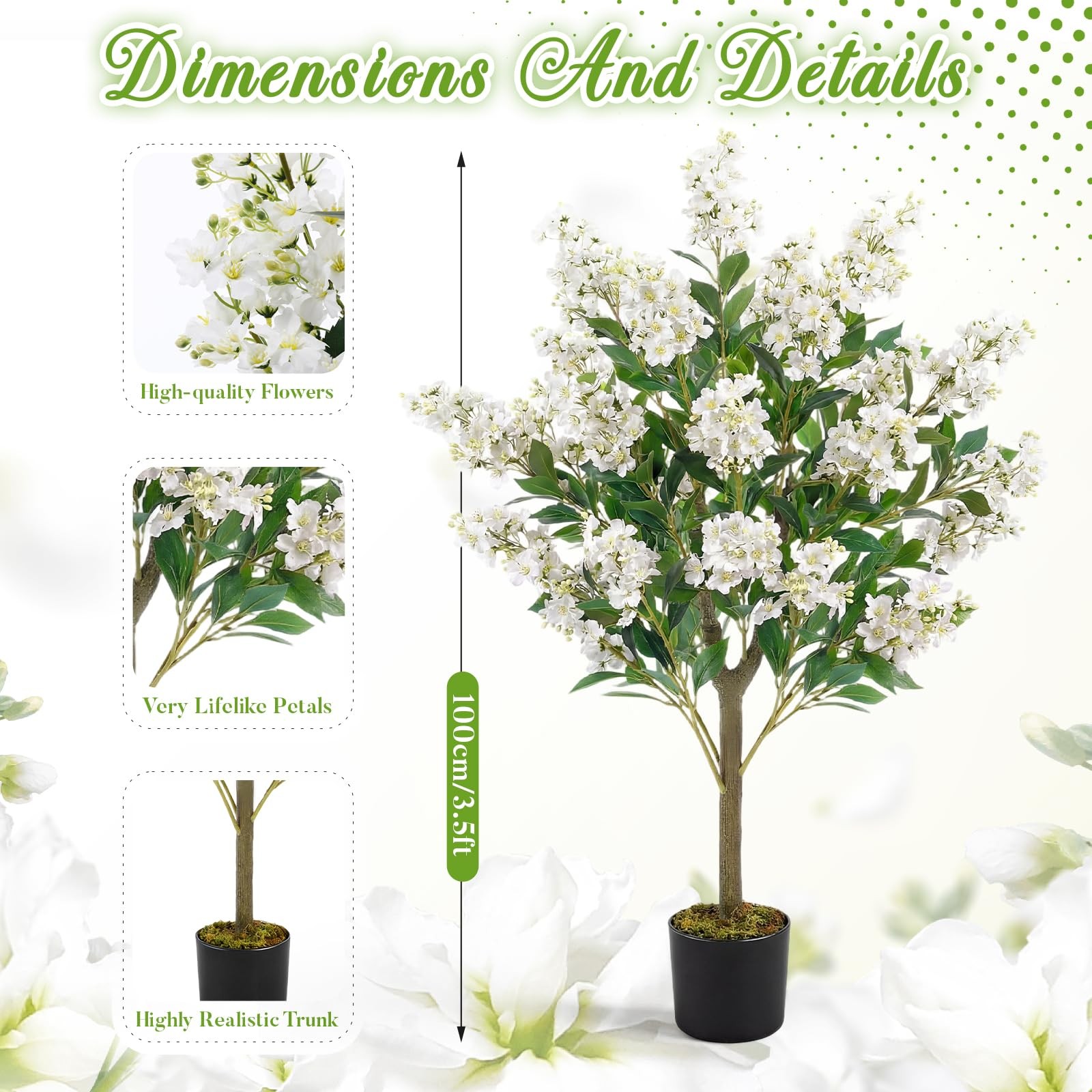 1 Pack 3.5 ft Artificial White Crape Myrtle Tree Plant, 42 Inch Faux Blooming…