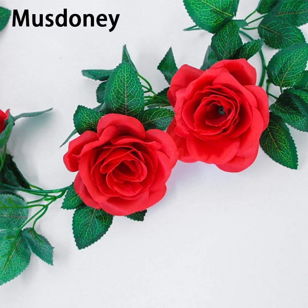 Artificial Rose Hanging Vines 4 Pcs 96 Inches Red Floral Decoration for Events