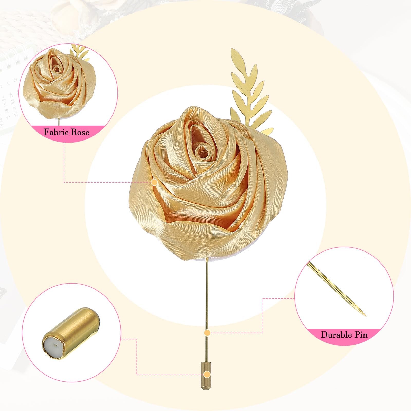 6 PCS Groom Rose Boutonnieres Pins Wedding Prom Formal Party Khaki 4.7×2 Inch