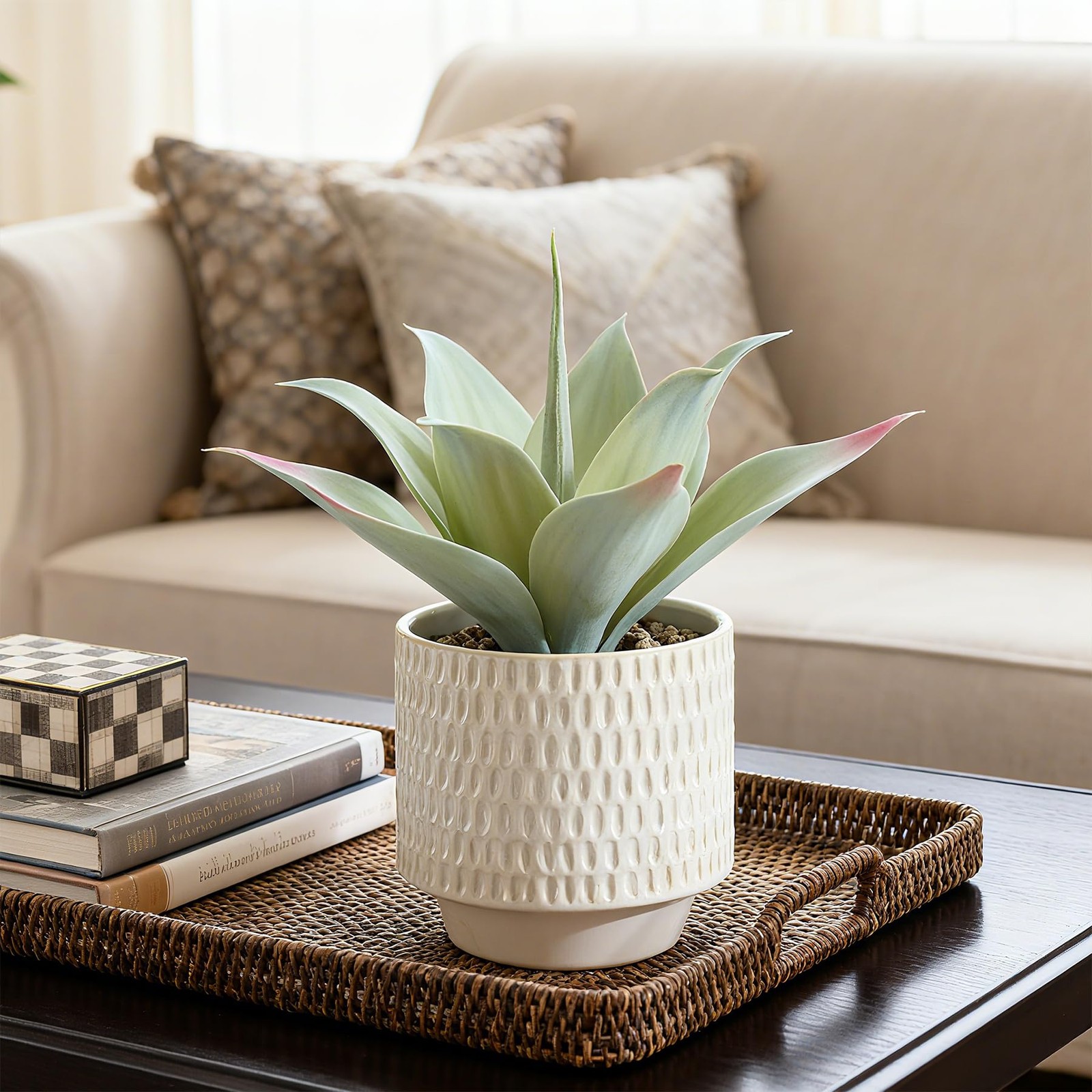 ALAGIRLS 11.8″ Artificial Agave Plant, Faux Aloe Succulents Potted Plant Real…