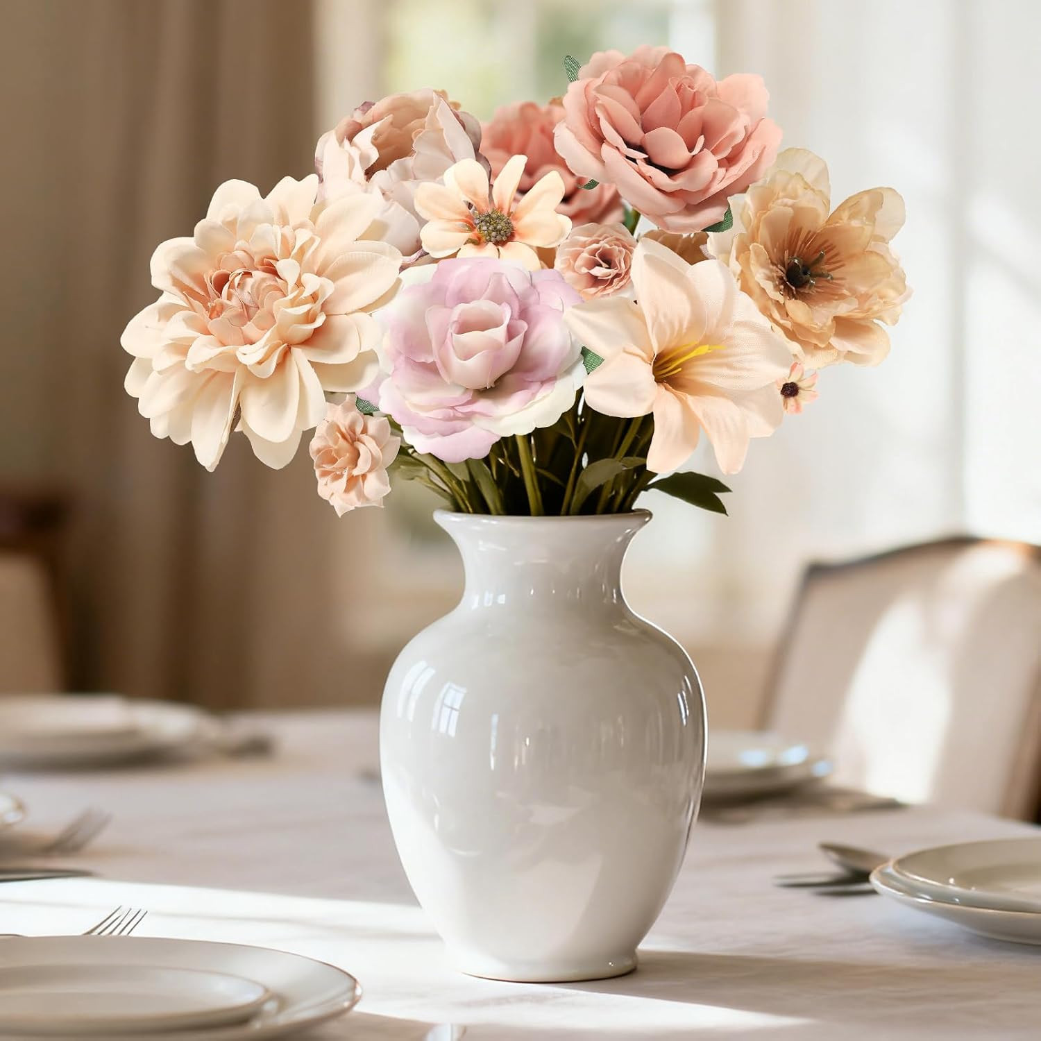 Fake Flower Heads Mini Artificial Flower Nude Color Faux Dahlia Rose Flowers for