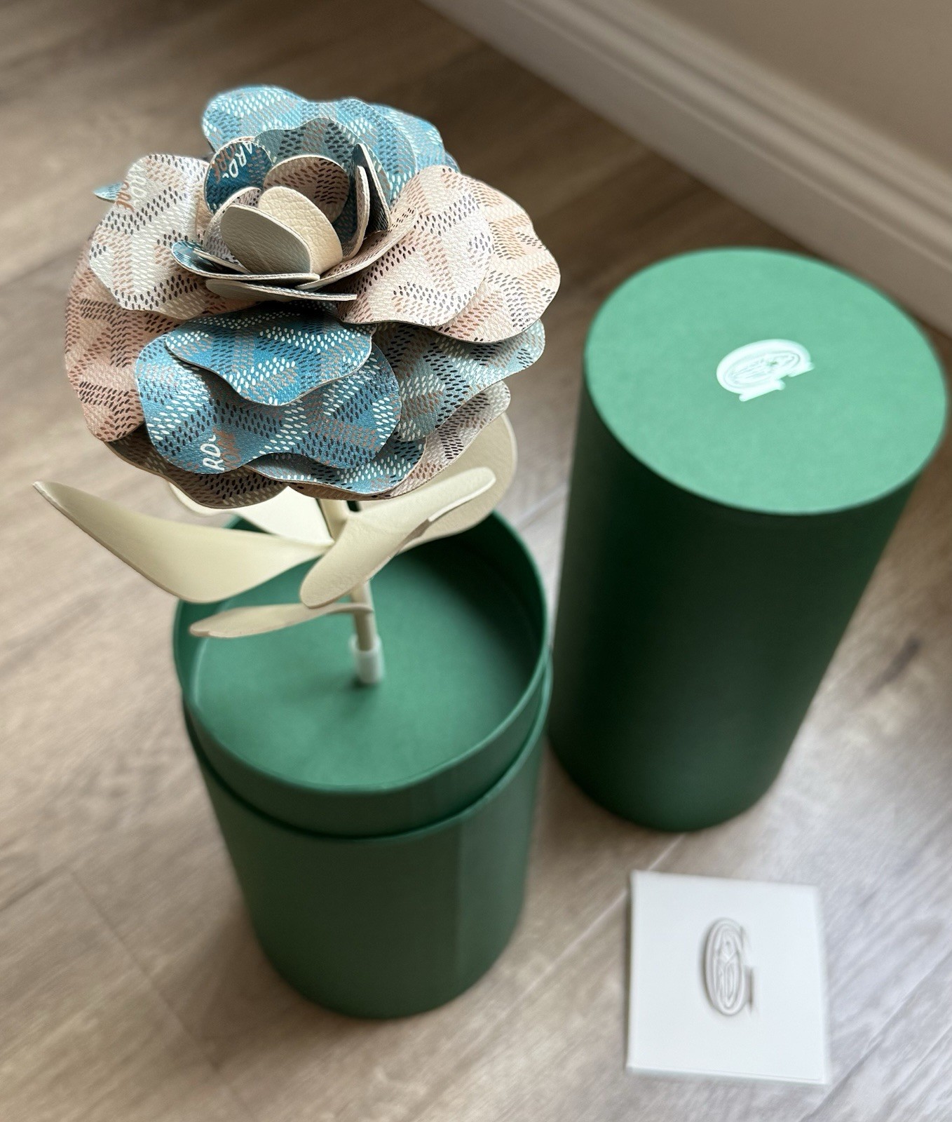 New Goyard Limited Edition MON AMIE LA ROSE Blue Flower With Paper Vase Case