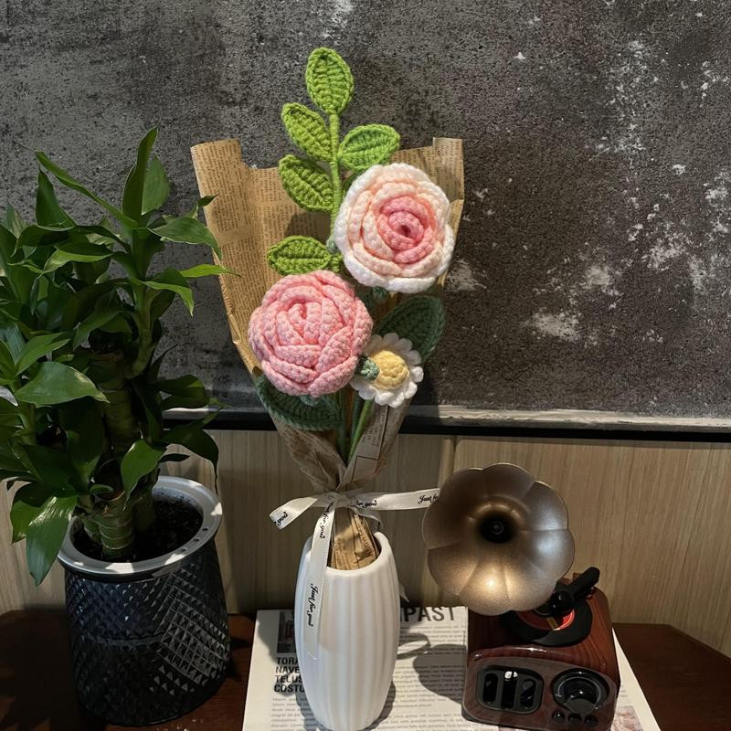 Knitting Flower Artificial Flower for Anniversary Housewarming Gifts for Mom