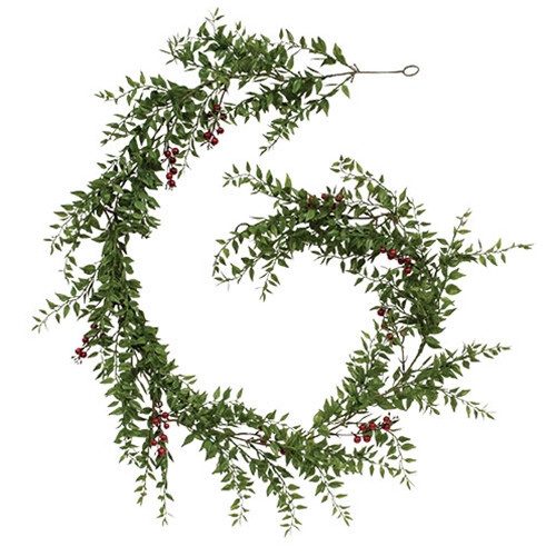 Lady Ruscus & Berries Garland 6′ Foot Christmas Holiday Winter Decor