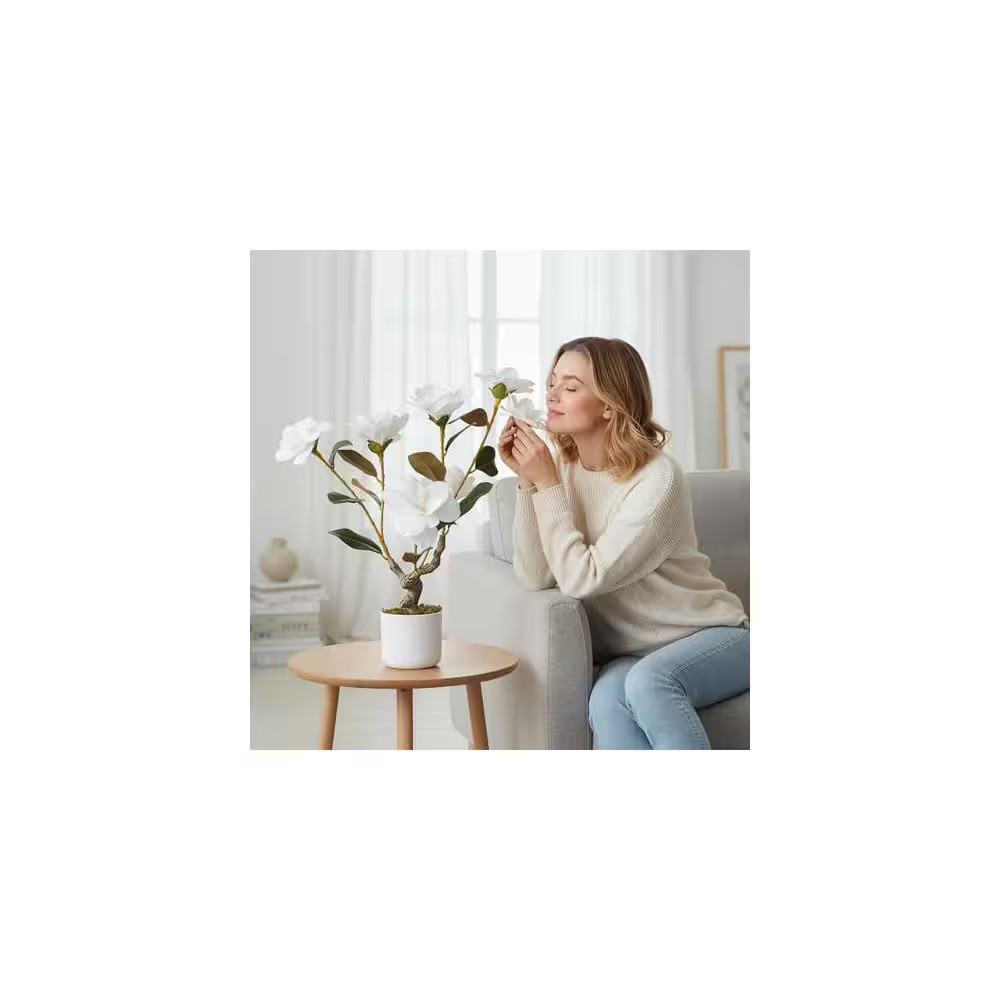 23.6 In. 2-Pack Artificial Magnolia and Orchid Plants,Realistic White Faux Flowe