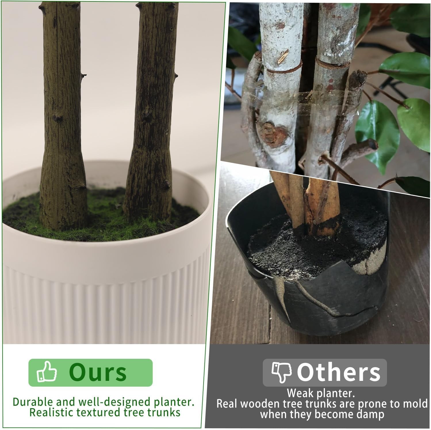 Artificial Ficus Tree 6FT Tall, Artificial Plants Indoor with White Planter Faux