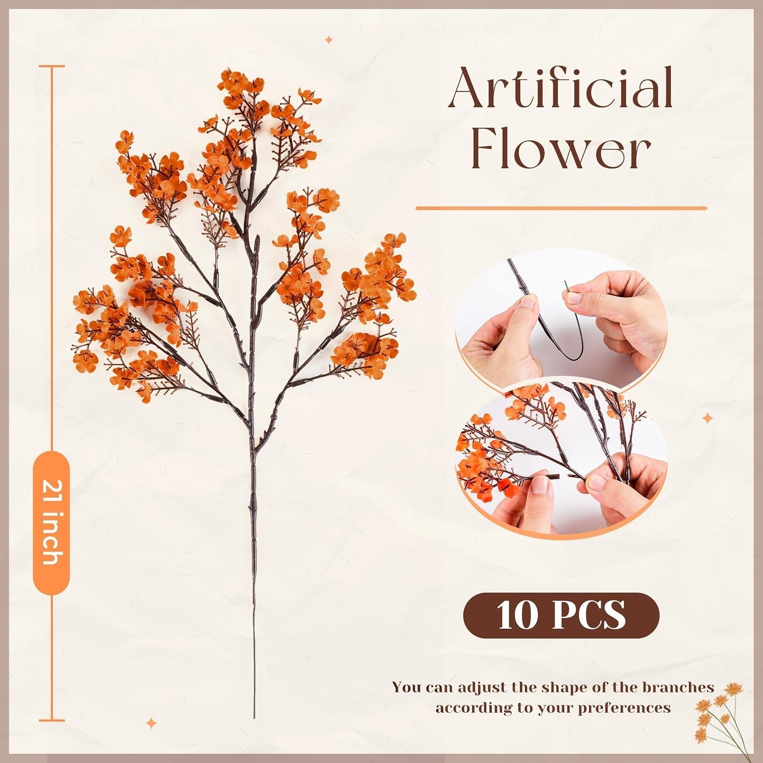 Lifelike 10 Pcs Artificial Flowers – Orange Baby Breath for Home Arrangements